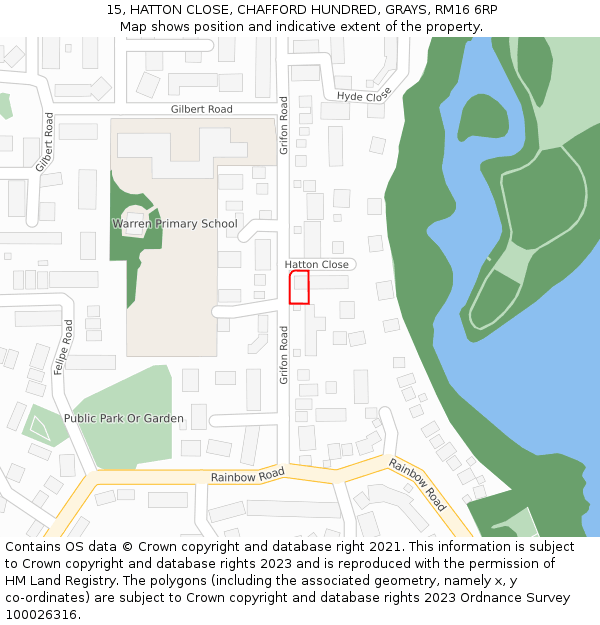 15, HATTON CLOSE, CHAFFORD HUNDRED, GRAYS, RM16 6RP: Location map and indicative extent of plot