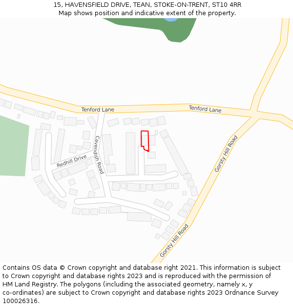 15, HAVENSFIELD DRIVE, TEAN, STOKE-ON-TRENT, ST10 4RR: Location map and indicative extent of plot