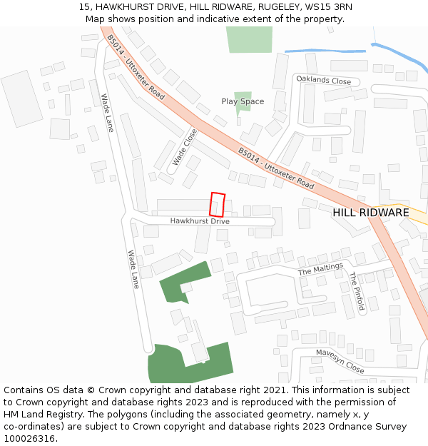 15, HAWKHURST DRIVE, HILL RIDWARE, RUGELEY, WS15 3RN: Location map and indicative extent of plot