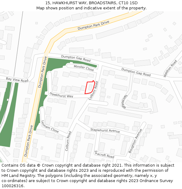 15, HAWKHURST WAY, BROADSTAIRS, CT10 1SD: Location map and indicative extent of plot