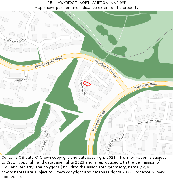 15, HAWKRIDGE, NORTHAMPTON, NN4 9YP: Location map and indicative extent of plot