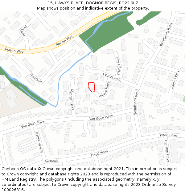 15, HAWKS PLACE, BOGNOR REGIS, PO22 9LZ: Location map and indicative extent of plot