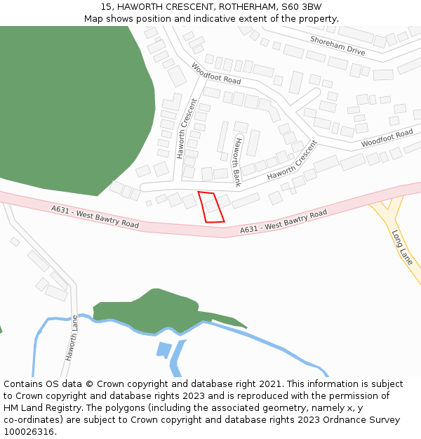 15, HAWORTH CRESCENT, ROTHERHAM, S60 3BW: Location map and indicative extent of plot