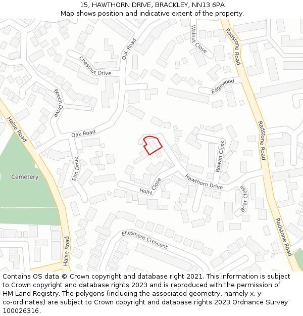 15, HAWTHORN DRIVE, BRACKLEY, NN13 6PA: Location map and indicative extent of plot