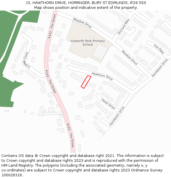 15, HAWTHORN DRIVE, HORRINGER, BURY ST EDMUNDS, IP29 5SS: Location map and indicative extent of plot