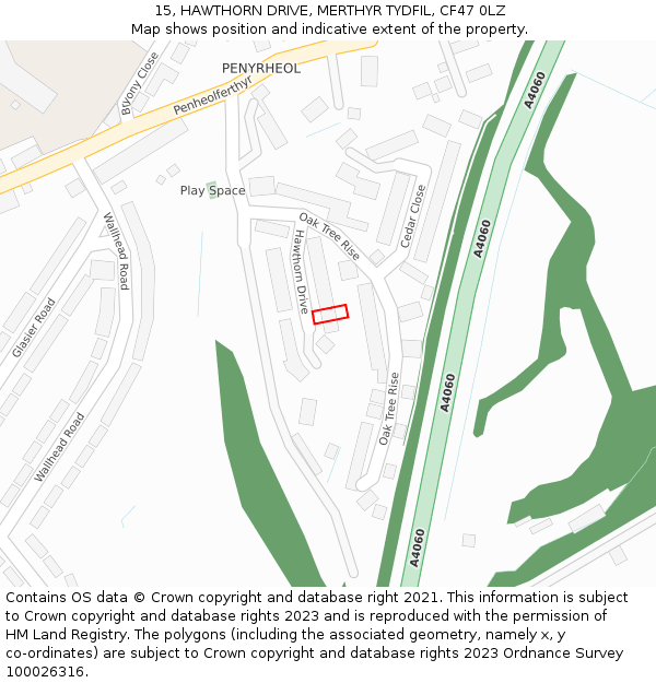 15, HAWTHORN DRIVE, MERTHYR TYDFIL, CF47 0LZ: Location map and indicative extent of plot