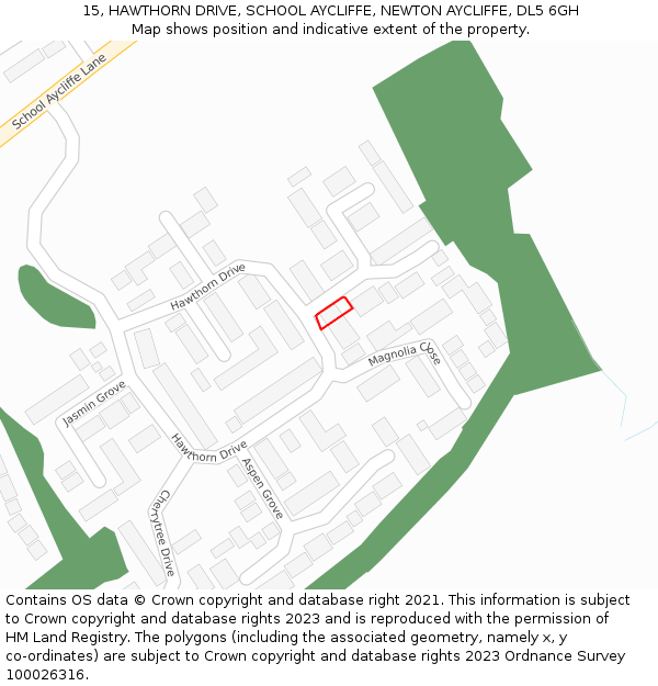 15, HAWTHORN DRIVE, SCHOOL AYCLIFFE, NEWTON AYCLIFFE, DL5 6GH: Location map and indicative extent of plot