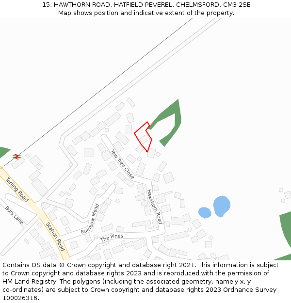 15, HAWTHORN ROAD, HATFIELD PEVEREL, CHELMSFORD, CM3 2SE: Location map and indicative extent of plot