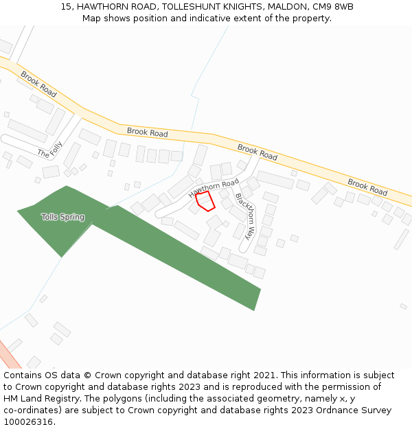 15, HAWTHORN ROAD, TOLLESHUNT KNIGHTS, MALDON, CM9 8WB: Location map and indicative extent of plot