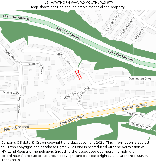 15, HAWTHORN WAY, PLYMOUTH, PL3 6TP: Location map and indicative extent of plot