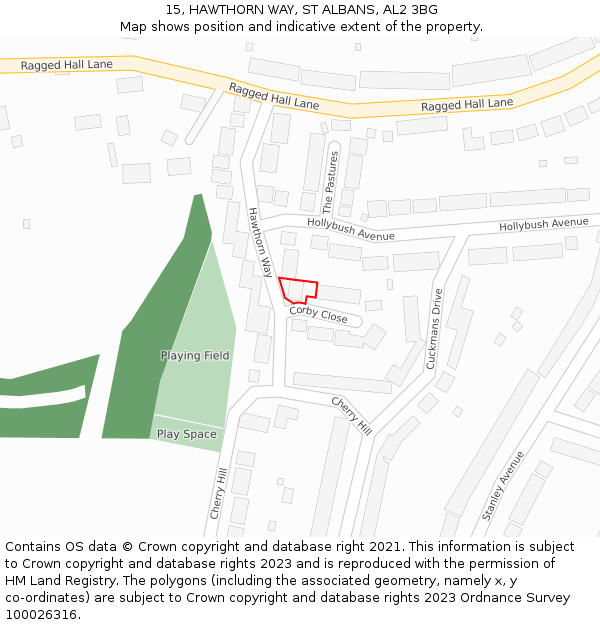 15, HAWTHORN WAY, ST ALBANS, AL2 3BG: Location map and indicative extent of plot