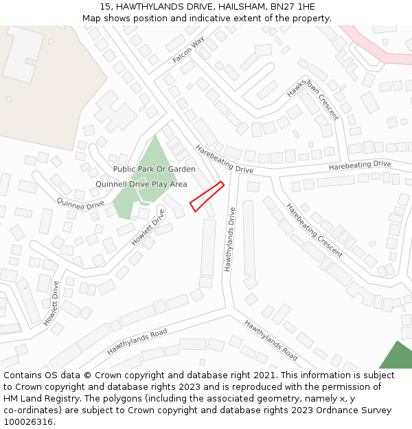 15, HAWTHYLANDS DRIVE, HAILSHAM, BN27 1HE: Location map and indicative extent of plot