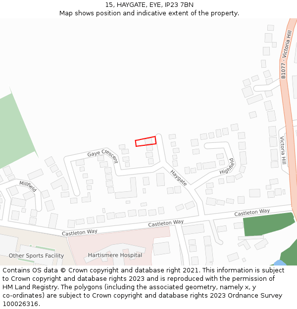 15, HAYGATE, EYE, IP23 7BN: Location map and indicative extent of plot