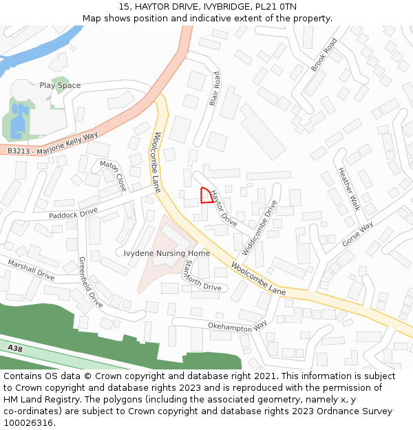 15, HAYTOR DRIVE, IVYBRIDGE, PL21 0TN: Location map and indicative extent of plot