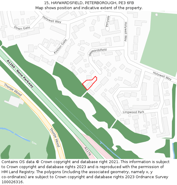 15, HAYWARDSFIELD, PETERBOROUGH, PE3 6FB: Location map and indicative extent of plot