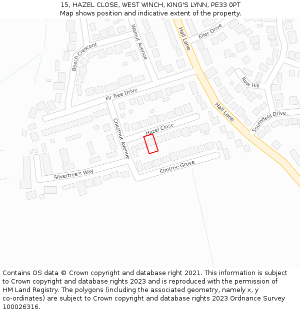 15, HAZEL CLOSE, WEST WINCH, KING'S LYNN, PE33 0PT: Location map and indicative extent of plot