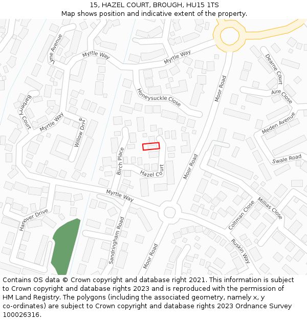 15, HAZEL COURT, BROUGH, HU15 1TS: Location map and indicative extent of plot