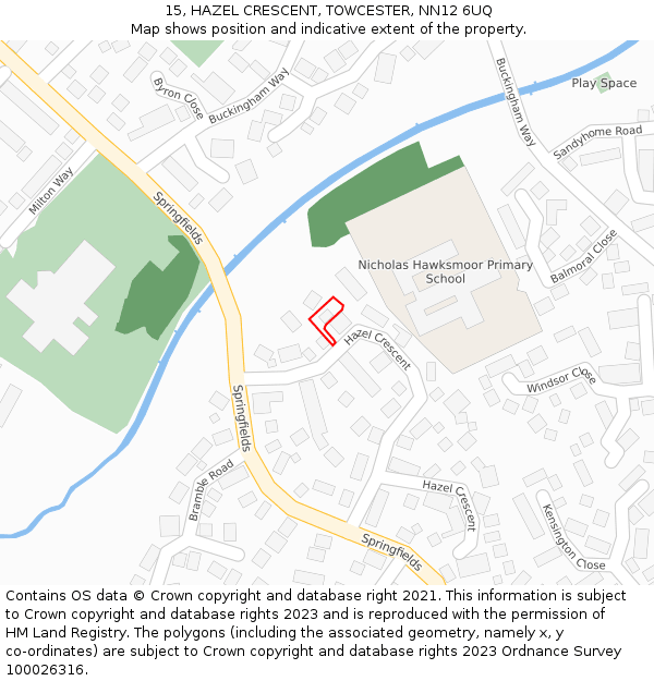 15, HAZEL CRESCENT, TOWCESTER, NN12 6UQ: Location map and indicative extent of plot