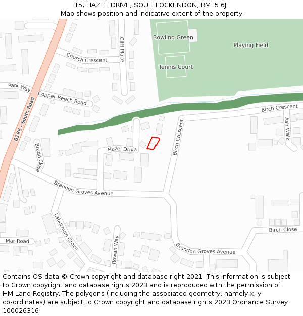 15, HAZEL DRIVE, SOUTH OCKENDON, RM15 6JT: Location map and indicative extent of plot