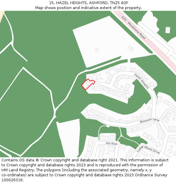 15, HAZEL HEIGHTS, ASHFORD, TN25 4GF: Location map and indicative extent of plot