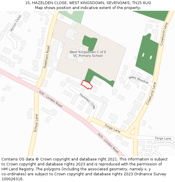 15, HAZELDEN CLOSE, WEST KINGSDOWN, SEVENOAKS, TN15 6UG: Location map and indicative extent of plot