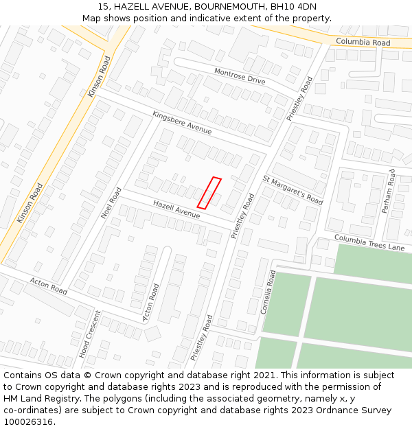15, HAZELL AVENUE, BOURNEMOUTH, BH10 4DN: Location map and indicative extent of plot