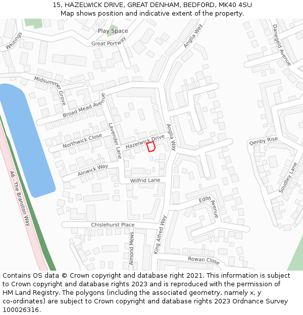 15, HAZELWICK DRIVE, GREAT DENHAM, BEDFORD, MK40 4SU: Location map and indicative extent of plot