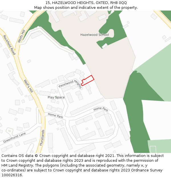 15, HAZELWOOD HEIGHTS, OXTED, RH8 0QQ: Location map and indicative extent of plot