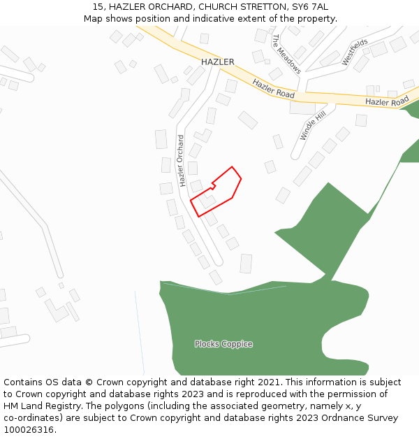 15, HAZLER ORCHARD, CHURCH STRETTON, SY6 7AL: Location map and indicative extent of plot