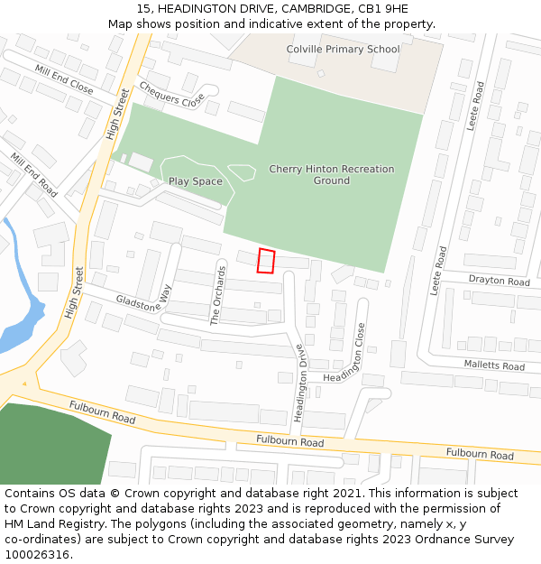 15, HEADINGTON DRIVE, CAMBRIDGE, CB1 9HE: Location map and indicative extent of plot