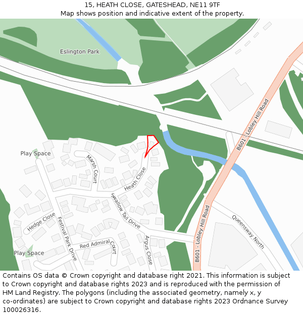 15, HEATH CLOSE, GATESHEAD, NE11 9TF: Location map and indicative extent of plot
