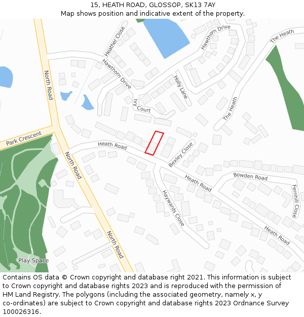 15, HEATH ROAD, GLOSSOP, SK13 7AY: Location map and indicative extent of plot
