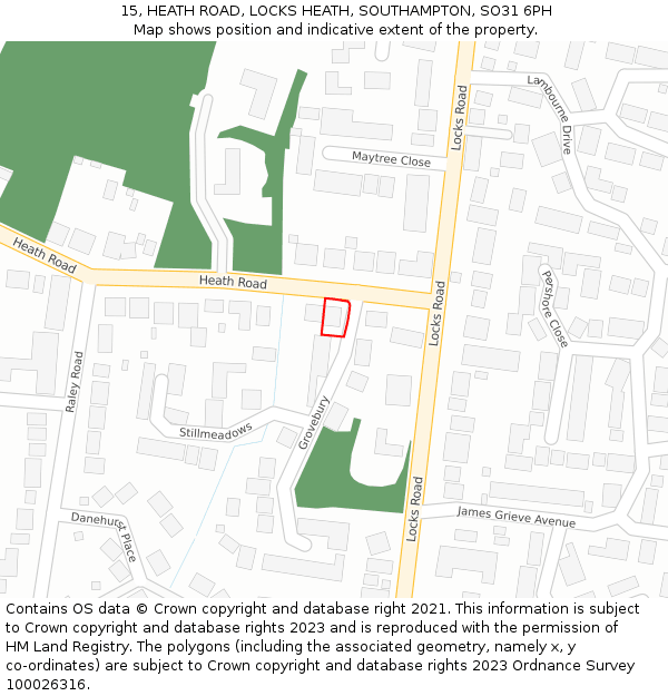 15, HEATH ROAD, LOCKS HEATH, SOUTHAMPTON, SO31 6PH: Location map and indicative extent of plot