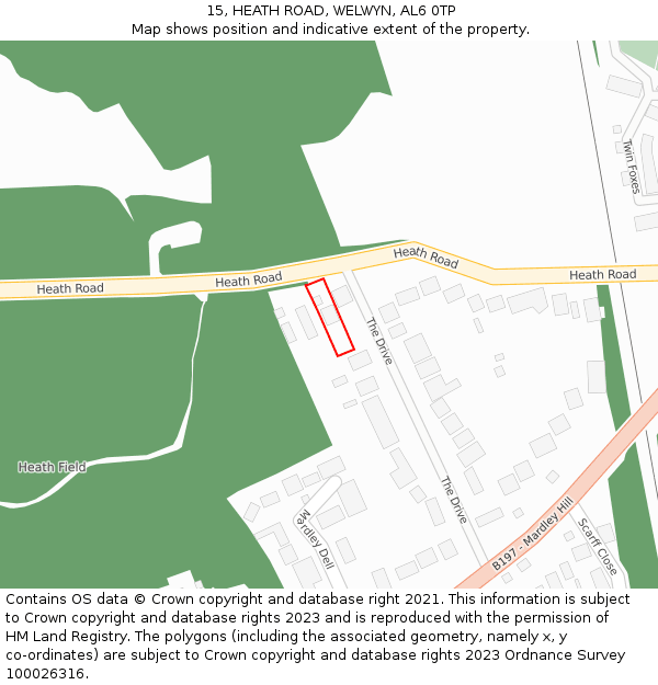 15, HEATH ROAD, WELWYN, AL6 0TP: Location map and indicative extent of plot