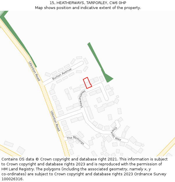 15, HEATHERWAYS, TARPORLEY, CW6 0HP: Location map and indicative extent of plot