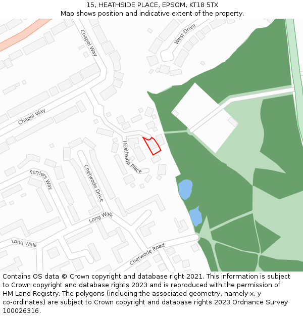15, HEATHSIDE PLACE, EPSOM, KT18 5TX: Location map and indicative extent of plot