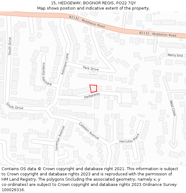 15, HEDGEWAY, BOGNOR REGIS, PO22 7QY: Location map and indicative extent of plot