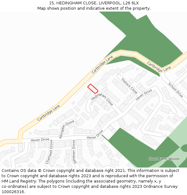 15, HEDINGHAM CLOSE, LIVERPOOL, L26 6LX: Location map and indicative extent of plot