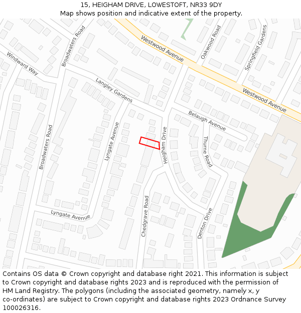 15, HEIGHAM DRIVE, LOWESTOFT, NR33 9DY: Location map and indicative extent of plot