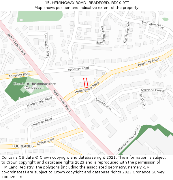 15, HEMINGWAY ROAD, BRADFORD, BD10 9TT: Location map and indicative extent of plot