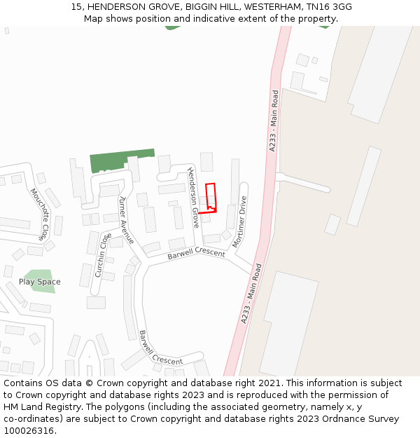 15, HENDERSON GROVE, BIGGIN HILL, WESTERHAM, TN16 3GG: Location map and indicative extent of plot