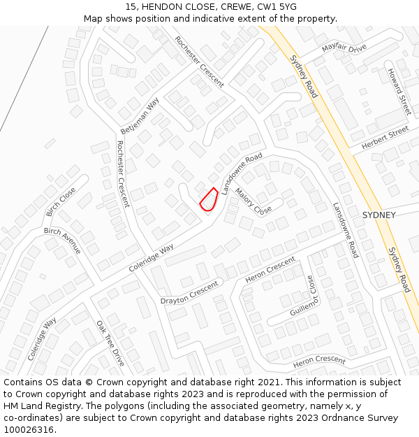 15, HENDON CLOSE, CREWE, CW1 5YG: Location map and indicative extent of plot