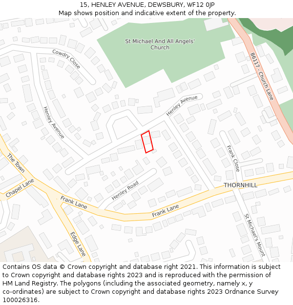 15, HENLEY AVENUE, DEWSBURY, WF12 0JP: Location map and indicative extent of plot