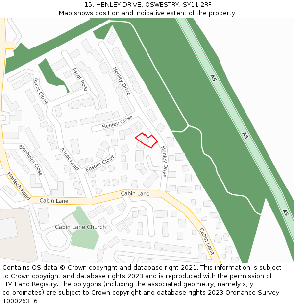 15, HENLEY DRIVE, OSWESTRY, SY11 2RF: Location map and indicative extent of plot