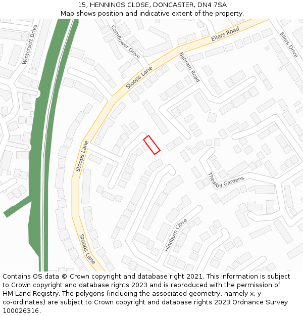 15, HENNINGS CLOSE, DONCASTER, DN4 7SA: Location map and indicative extent of plot