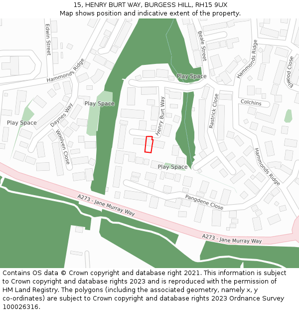 15, HENRY BURT WAY, BURGESS HILL, RH15 9UX: Location map and indicative extent of plot