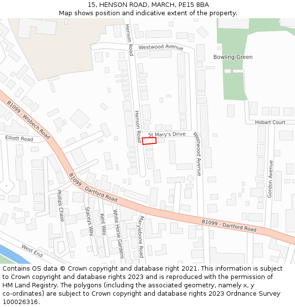 15, HENSON ROAD, MARCH, PE15 8BA: Location map and indicative extent of plot