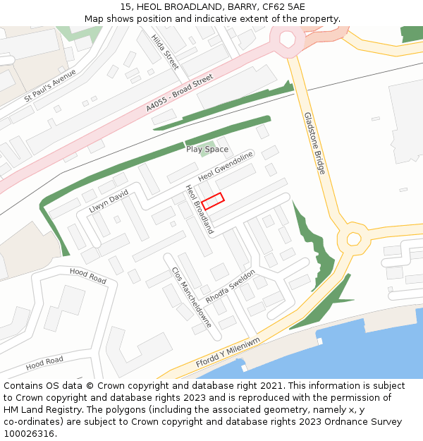 15, HEOL BROADLAND, BARRY, CF62 5AE: Location map and indicative extent of plot
