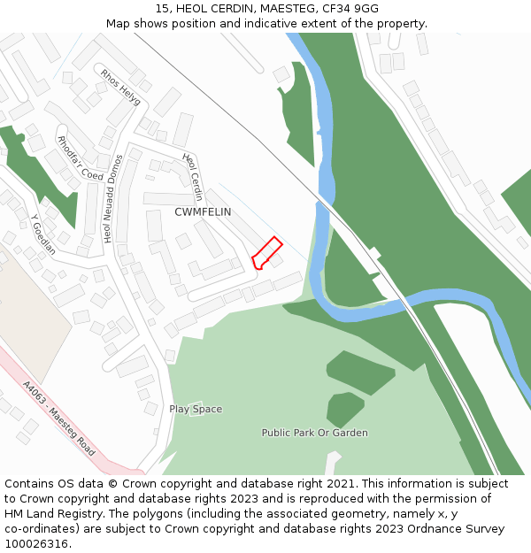 15, HEOL CERDIN, MAESTEG, CF34 9GG: Location map and indicative extent of plot