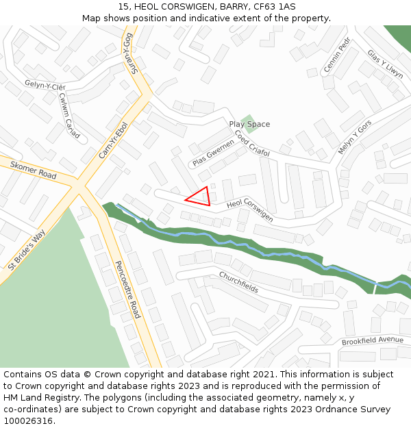 15, HEOL CORSWIGEN, BARRY, CF63 1AS: Location map and indicative extent of plot